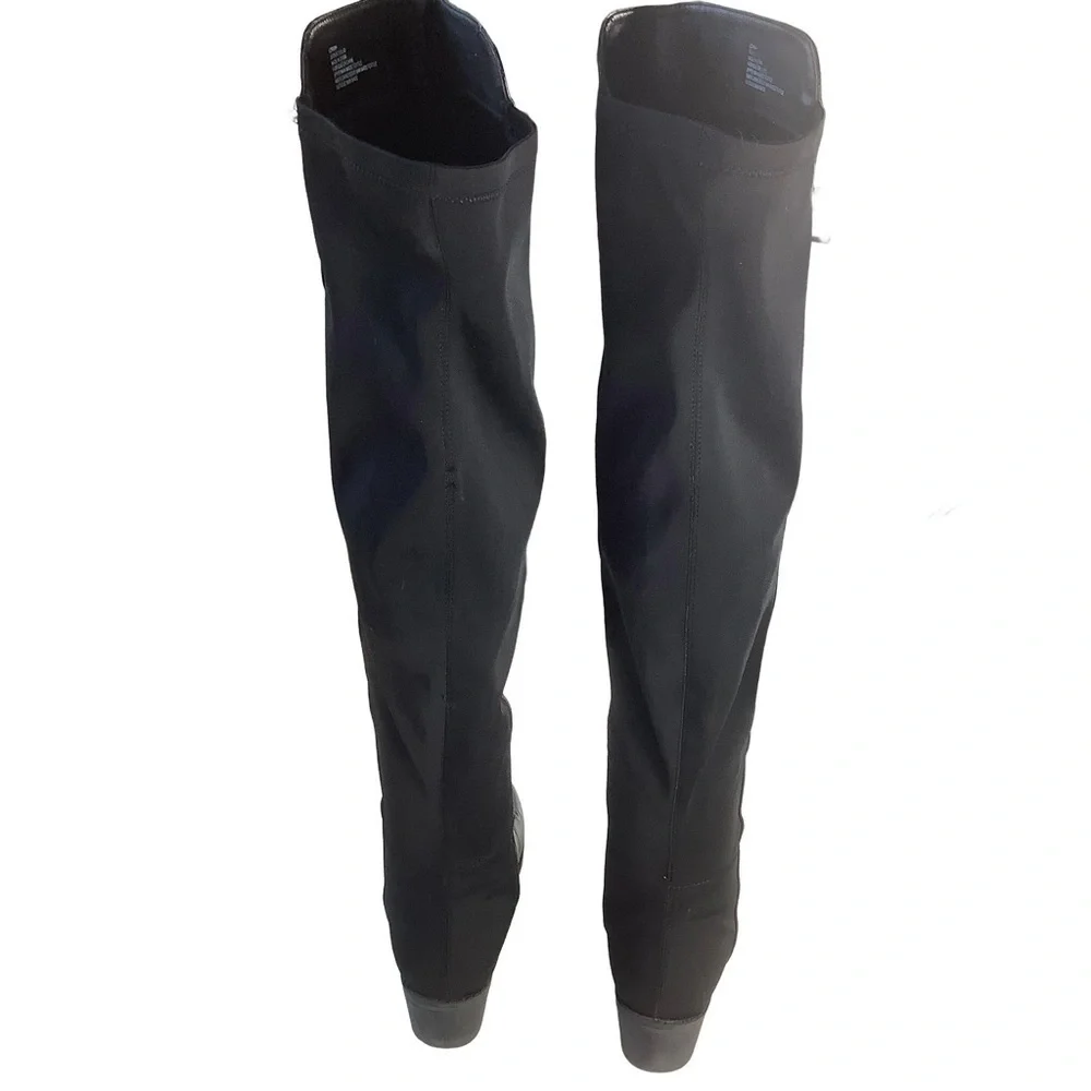 Over the Knee Black Faux Leather Boots Size 9 Thigh High Chunky Heel Fall Trend
